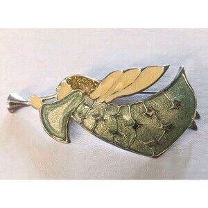Vintage Enamel Christmas Herald Angel Glitter Pin Brooch